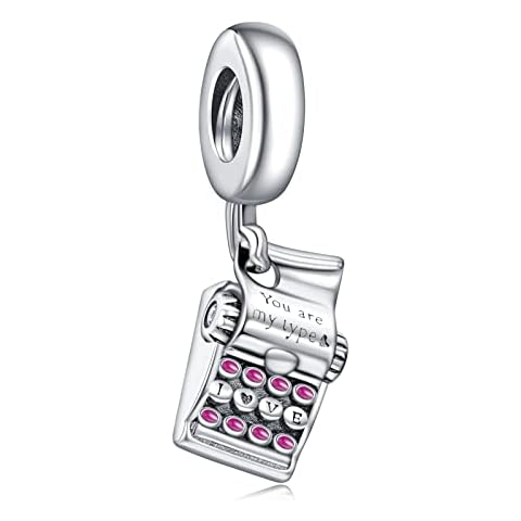 Annmors Love Typewriter Charms for Women S925 Sterling Silver Dangle Bead with 5A Cubic Zirconia for Bracelets Necklaces,Jewelry Charms for Mother's Day Birthday Gift Cover