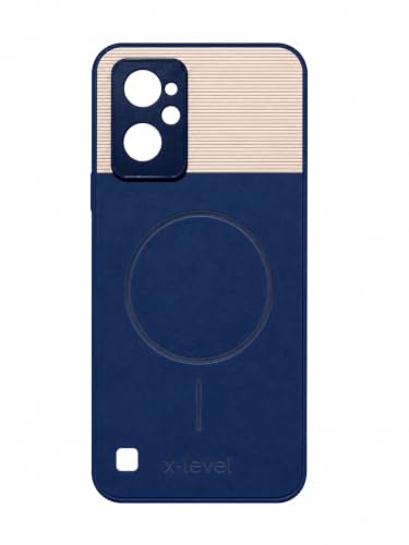 Image of Bintage Dual-Leather Mac Safe Design Phone Case| Soft Touch Finish | Full Camera Protectection Back Cover Compatible for Realme RMX3491 / Realme 9i 4G - Blue & White