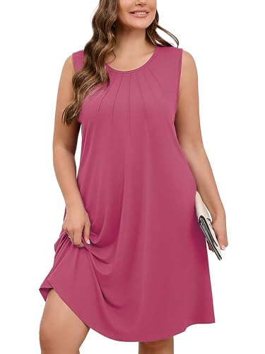 Image of AusLook Plus Size Midi Dress for Women Sleeveless Casual Summer Tank Dress with Pockets A-Line Loose Swing Dress 1-5X