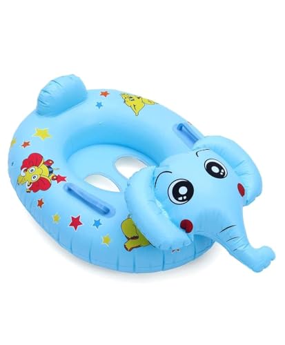 Image of Kids Elephant Shape Swimming Tube Ring Air Blowing Inflatable Cartoon for Summers Holidays Vacations Pool Parties 2 to 8 Years Children Boy Girl Toddlers Birthday Present Returns Gift