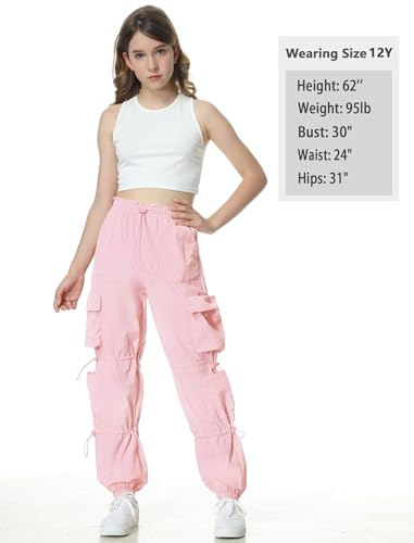 Image of EXARUS Girls Parachute Pants Cargo Hip Hop Wide Leg Baggy Y2K Teen
