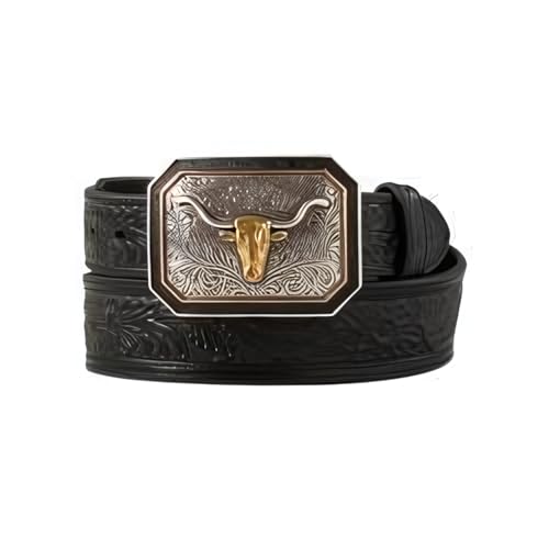 ARIAT Men's Leather Belt with Floral Embossing and Longhorn Motif Buckle