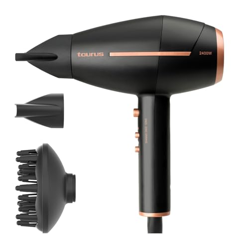 Taurus Shining 2400 Ionic, Secador de pelo iónico antiencrespamiento. Gama Pro Care. 2400W. 2 velocidades. 3 temperaturas. Diseño compacto. Aire frío. 2 concentradores y difusor