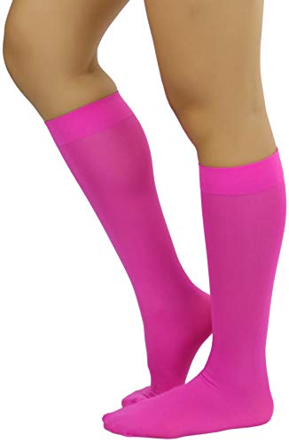 Image of ToBeInStyle Women's Opaque Knee High Nylon Fashion Socks Solid & w /Front Satin Bow
