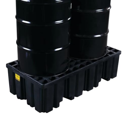 Eagle 2 Drum Spill Containment Pallet with Drain and Forklift Pocket, Black