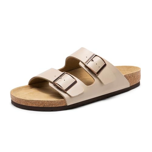 Bruno Marc Men's Cork footbed Sandal Beach Slides with Adjustable Buckle Straps