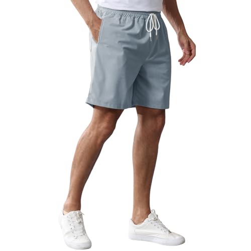 Image of Mens Corduroy Shorts Cotton Blend Lightweight Soft Summer Shorts Elastic Waist Beach Casual Short for Men with Pockets