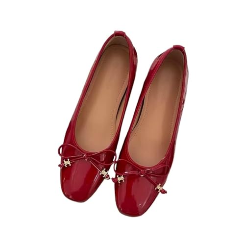Womens Sandals Round toe red French evening style gentle ballet flat shoes for women