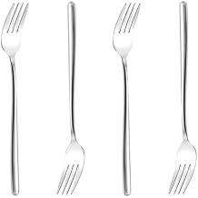 Long handle Dinner Forks Stainless Steel Round handle Dinner Forks,Korean Long handle Dessert Forks Silver Pack of 4