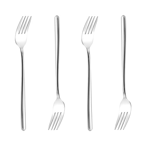 CHENSHUO Long handle Dinner Forks Stainless Steel Round handle Dinner Forks,Korean Long handle Dessert Forks Silver Pack of 4