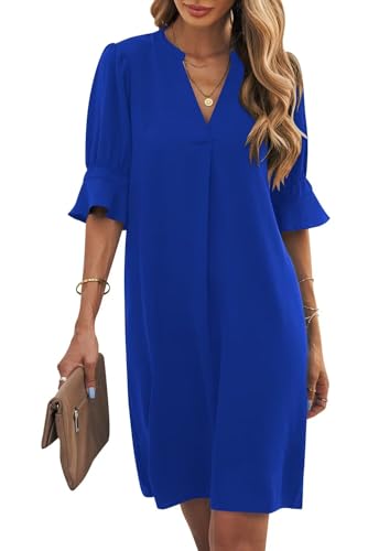 Wkior Summer Dresses for Women Cute V Neck Loose Swing Casual Short Shift Dress Klein Blue XXL