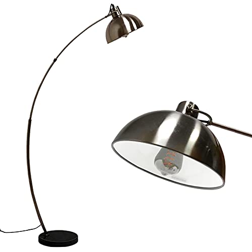 Arc Lampadaire,lampadaire moderne en métal nickel avec Unique base en marbre,abat-jour E27, col réglable, Interrupteur au pied,ampoule E27 max 60 Watt, compatible ampoules LED