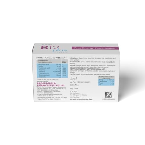 Image of Bakson's B12 Plus Tablet, 30 Tablets, 3 x 10 Tablets Pack