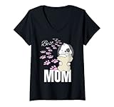 donna best dog mom puppy abbracciare un osso rosa zampa sfondo stampe maglietta con collo a v