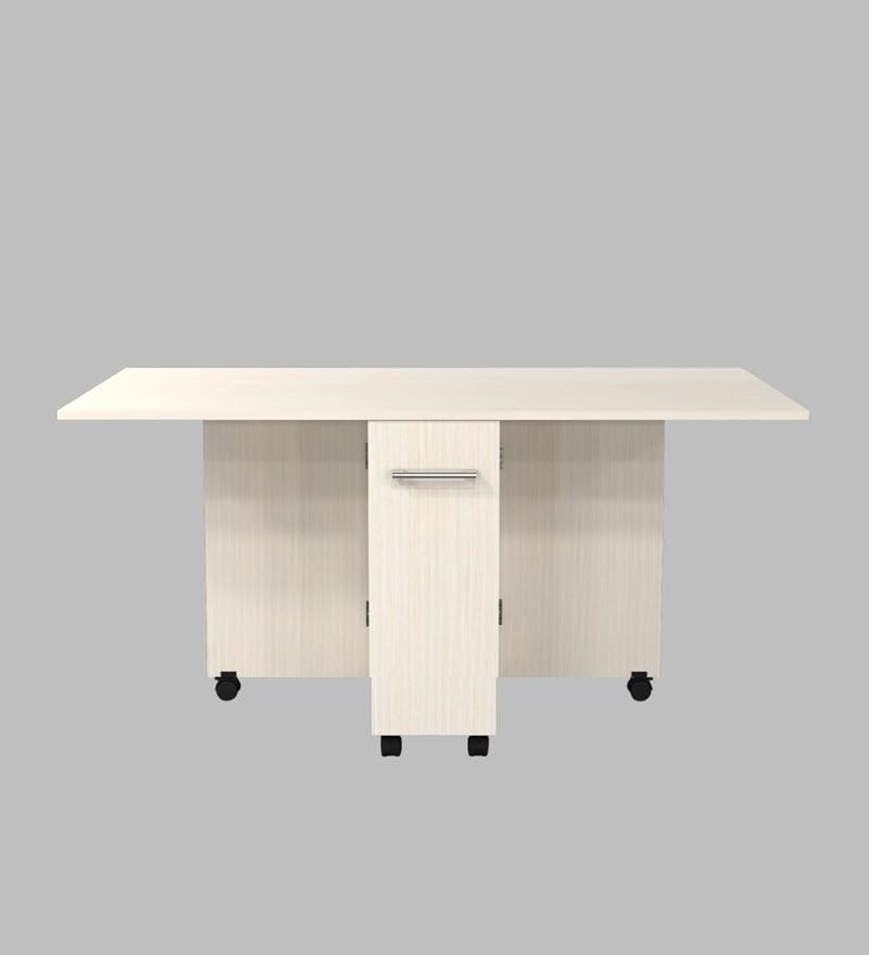 Image of SPECIALITY PANELS Folding Dining Table with Storage, Beige Wood Finish, 149x74x76 cm, Mobile Kitchen Island with Wheels, Carpenter Assembly Provided
