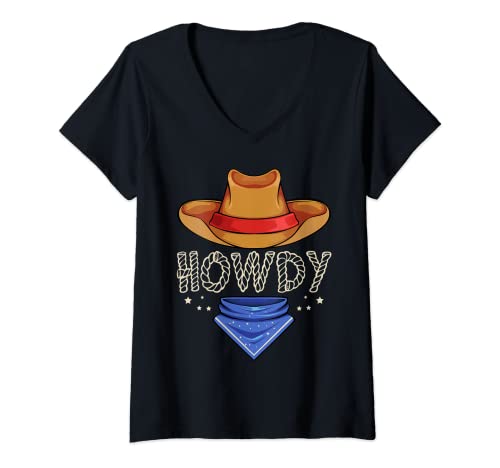 Femme Chapeau Cowboy Cowgirl Rodeo Bull Riding Design T-Shirt avec Col en V