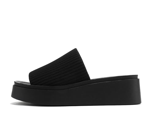 Soda “Farley” ~ Women Open Square Toe Elastic Upper Platform Slide Sandal