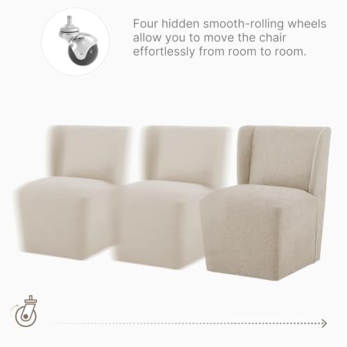 Image of KISLOT Upholstered Dining Chairs Set of 4 with Casters, Wingback Modern Side Armless Deskchair with Rollers for Diningroom Bedroom Livingroom Reading Room, Sand Fabric