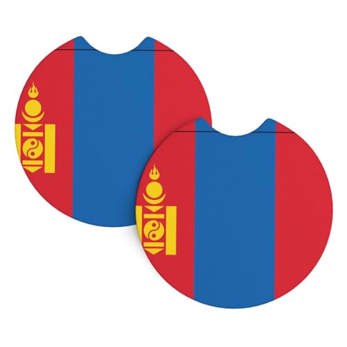 Lot de 2 sous-verres de voiture avec drapeau mongol - 6,9 cm de diamètre