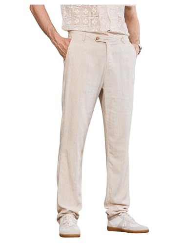 Floerns Men's Straight Leg Linen Loose Long Pants Casual Work Business Trousers with Pockets