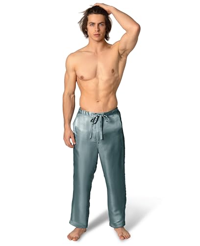 Image of Luxury Artisan Mens Silk Pajama Pants, Natural Silk PJ Bottoms