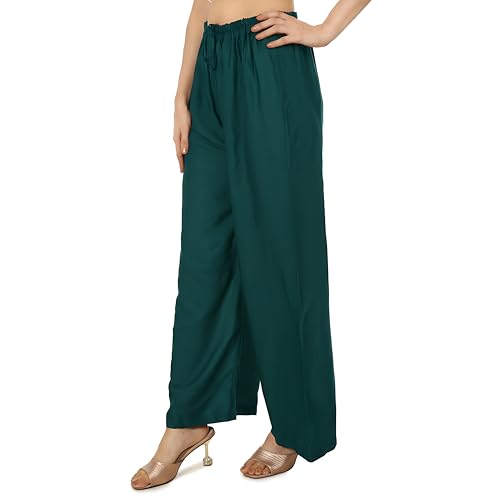 Image of Women's Rayon Palazzo Pants | Solid Color Wide Leg Trousers in 18 Shades | Elastic Waist Casual Bottoms XS-7XL | Comfortable