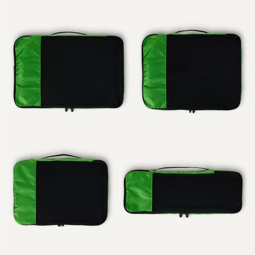 Image of Amazon Essentials 4-Piece Packing Cubes Travel Accessories Set, Luggage Organizer with Double Zipper, Mesh Top, Space-Saving for Suitcases, Small /Medium /Large /Slim, Green (Previously Amazon Basics)