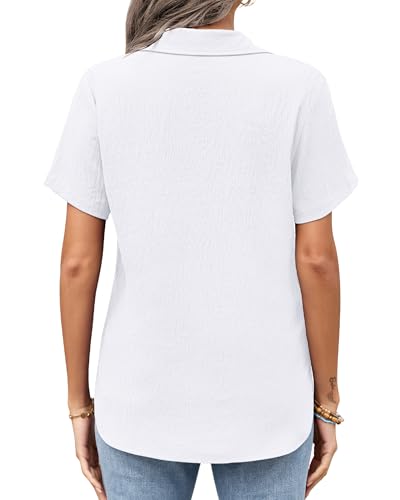 PYGFEMR Womens Button Down Shirts Short Sleeve Loose Collared V Neck Tunics Summer Tops Work Casual Business Blouses2