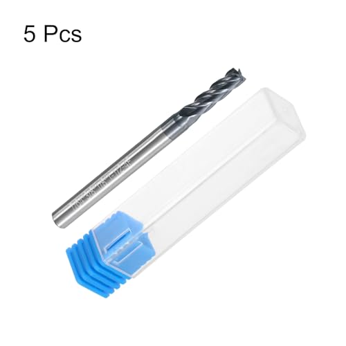 Image of uxcell 5pcs Carbide Square End Mills, 7 /64 inch Dia AlTiN BN Coated 4 Flutes Milling Bit Cutter, for Hardened Steel Cast Iron Alloy Metal, 1 /8 inch Shank 3 /8 inch Cut Length 1-1 /2 inch Long HRC50