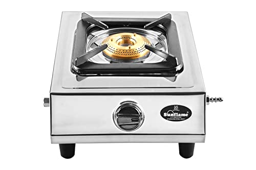Sunflame SINGLE BURNER DLX Manual Ignition, 1 Burner Stainless Steel Body, 1 Brass Burner Gas Stove with 2 Year Home Service Warranty (Silver)