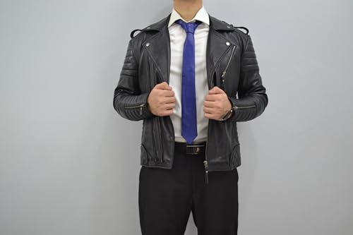 Image of Mens Lamb Leather Necktie - Skinny Solid Casual Business Wear Narrow Leather Slim Tie- Neckties for Party Wedding Gift