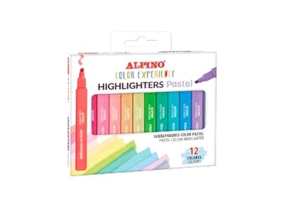 Alpino - Subrayadores Pastel Set de 12 Colores Suaves | Punta Biselada de 1-4 mm | Tinta a Base de Agua | Colores Brillantes | Creatividad