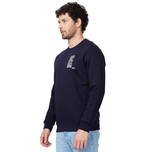 Image of Spykar Blended Slim Fit Round Neck Full Sleeve Sweatshirt for Men