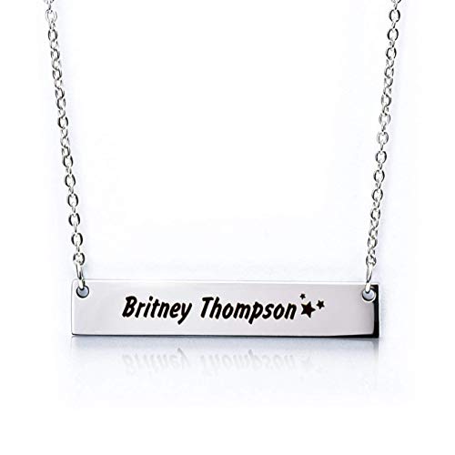 Caramel Sweet Life Personalized Stainless Steel Horizontal Bar Necklace Pendant 5 Colors with Chain (Stainless Steel)