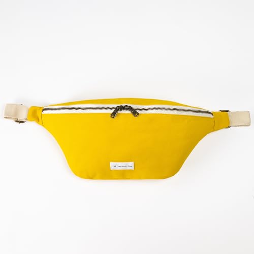 Image of The Peacock Crew Canvas Crossbody Sling Bag for Men & Women - Adjustable Strap, Dual Zippers Left /Right Handed, Secure Everyday Travel Fanny Pack Shoulder Pouch, Trekker Yellow Gold, 14.5 x 6.3 x 3.6