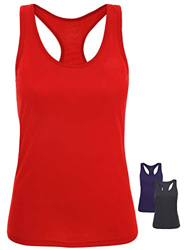 GO HEAVY Damen Funktions Yoga Sport Tank Top Racerback Tailliert Atmungsaktiv Fitness Lauf Gym Sportshirt Rundhals Feutigkeitsabsobierend Rot S