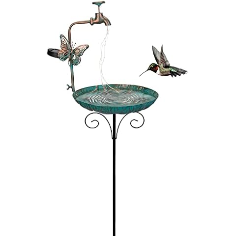 dreamysoul 50” Height Solar Bird Bath with Metal Stake Antique Bronze Faucet Solar String Light Birdbath for Outdoor Garden Decoration Cover