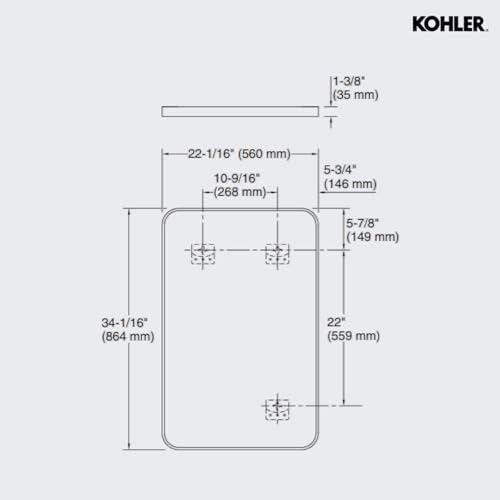 Kohler 26052-BLL Essential Rectangular Bathroom Mirrors, Bathroom Mirrors for Over Sink, 22 in. W x 34 in. H, Matte Black