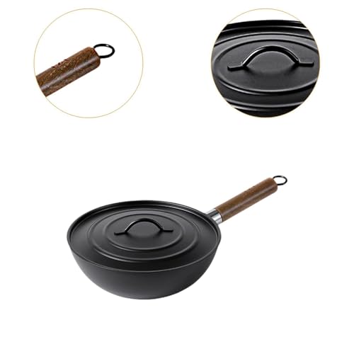Wok de hierro fundido con revestimiento antiadherente y mango de madera miniatura 5