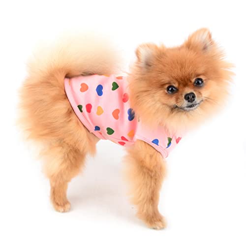 SMALLLEE_LUCKY_STORE Girls Love Hearts Print Shirt Puppy T-shirt Tee for Small Medium Dog Cat Sleeveless Cotton Tank Top Vest Summer Yorkie Chihuahua Pet Clothes Valentine's Day Apparel - Image 2