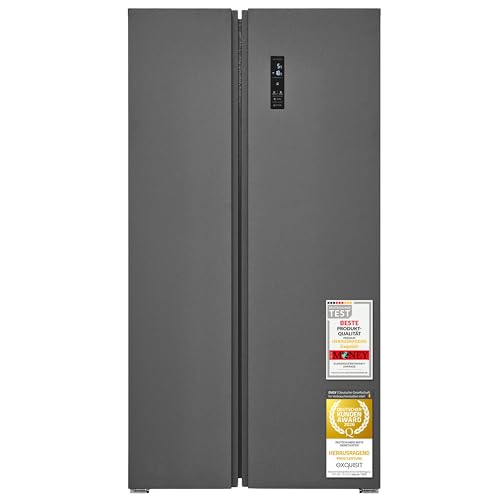 Exquisit Side-by-Side Kühlschrank | 442 l Nutzinhalt, Energieeffizienzklasse D, 39 dB(A) | No Frost Kühlen und Gefrieren, Schnellgefrieren, Temperaturregelung, LED-Display | SBS546-040D anthrazit