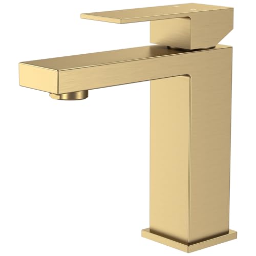 Rubinetto Lavabo Oro per Bagno, Rubinetto Monocomando con Miscelatore Acqua Fredda e Calda Regolabile, Aeratore Rimovibile