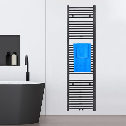VILSTEIN® Badheizkörper [180x45cm] - Handtuchheizkörper Elektrisch Nutzbar - Handtuchtrockner Badezimmer - Handtuch Heizkörper Bad mit Seitenanschluss - Handtuchheizung - Wandheizkörper (Schwarz)