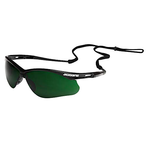 Jackson Safety 50010 Lightweight, Ultra-Strong, SG Safety Glasses, Soft Touch Temples, Flexible Nose Piece, Anti-Scratch Coating, Infrared and UV Protection, Shade 5 IR Lens, Black Frame (Pack of 12)