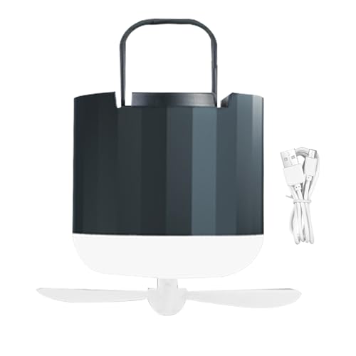 Ventilador de camping – Ventilador de techo portátil con luz LED que funciona con pilas, linterna de refrigeración con gancho para supervivencia,