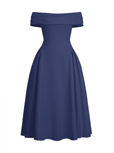 Formal Cocktail Off Shoulder Dresses for Women Elegant Swing Aline Wedding Guest Engagement Party Midi Dress