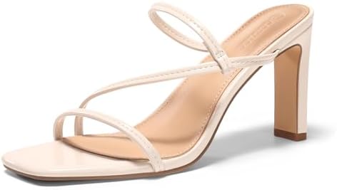 Coutgo Womens Strappy Chunky Heels Sandals Square Open Toe Slide ...