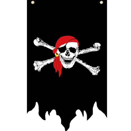 Gwezmxs Piraten Flagge Outdoor Piratenfahne Totenkopf das Roten Kopftuchs für Gartendekoratio/Halloween 30X50CM