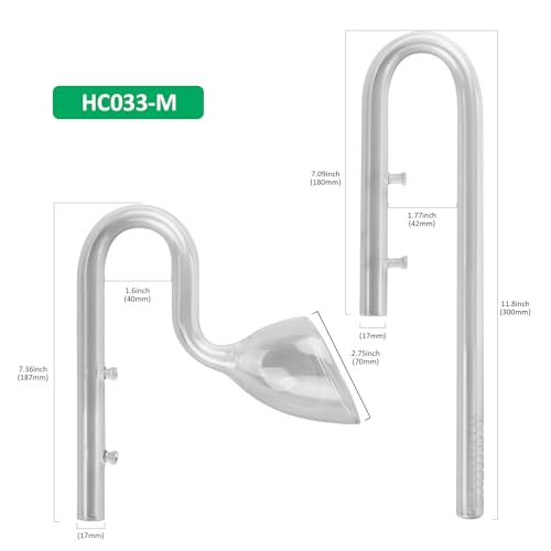 Image of 17mm Aquarium Glass Lily Pipe with Inflow, Outflow and Brush & 6 Suction Cups for 5 /8 inch ID (16 /22mm) Tubing