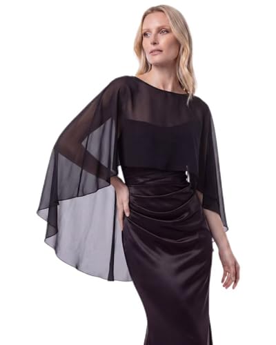 Glitopper Capelets for Women Chiffon Cape Shawls and Wraps, Black